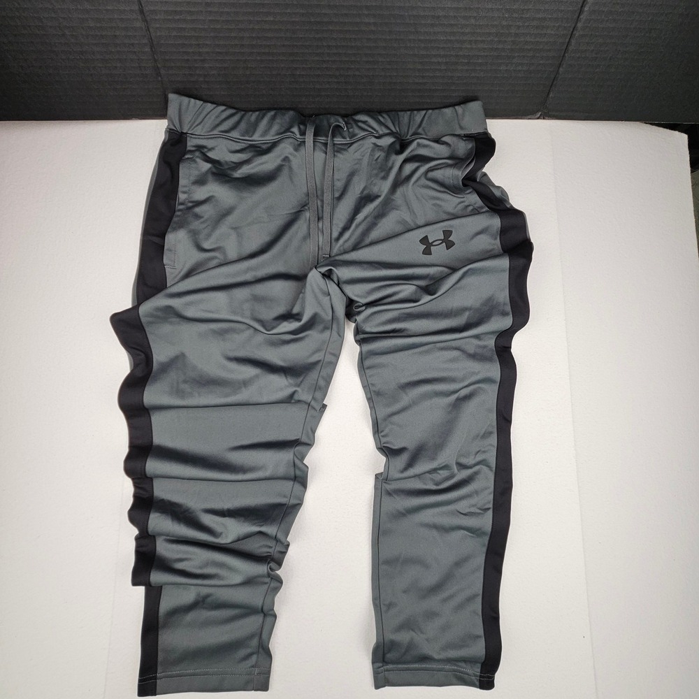 Under Armour Mens XL Grey Black Fitted Track Pants Joggers 1357139 FW 2023